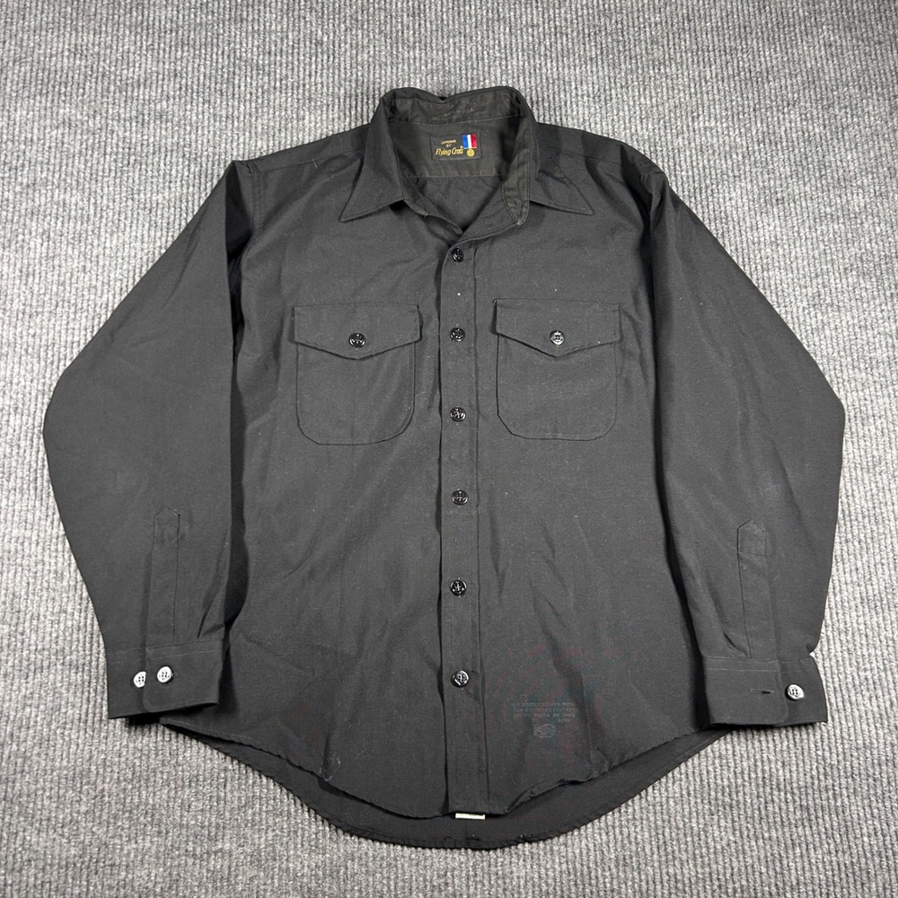 Flying Cross Shirt‎ Mens Size 17  Black Wool Blend Long Sleeve Made in USA